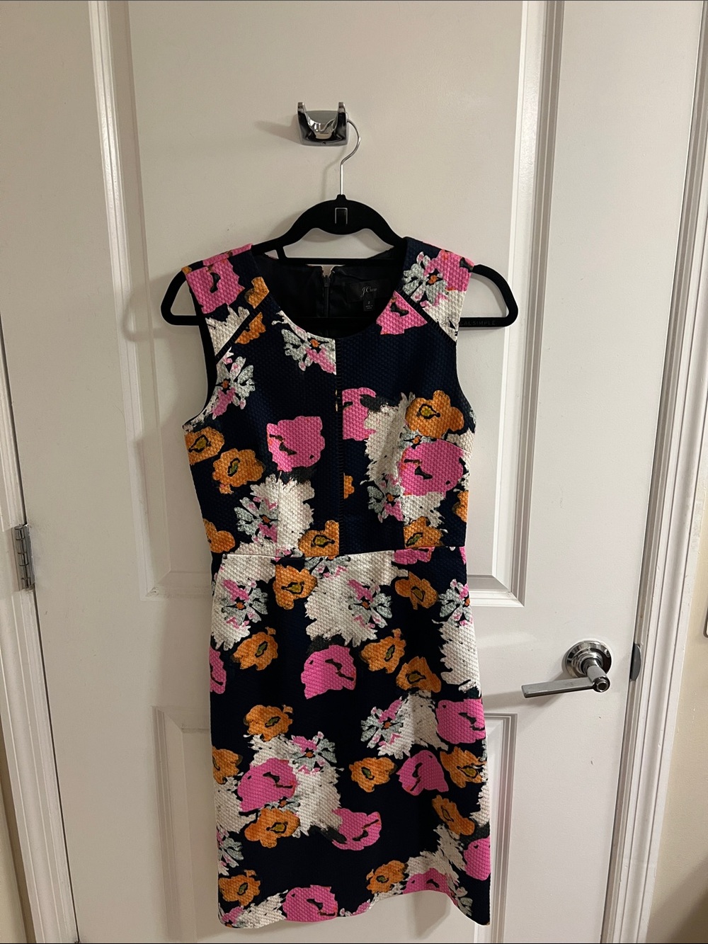 J. Crew Black Floral Midi Sheath Dress with Pink & Orange Blooms